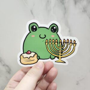 Round Blob Frog Hanukkah Donut Menorah Vinyl Sticker 3"