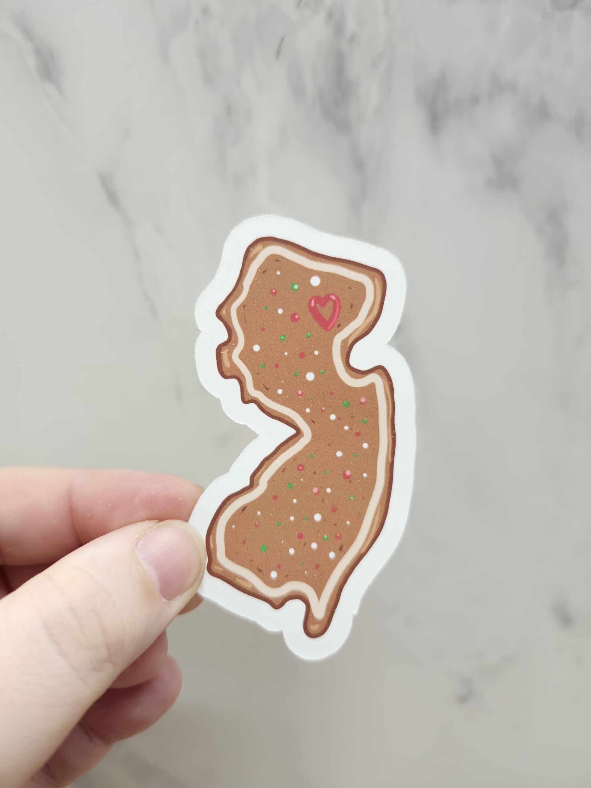 New Jersey NJ State Shaped Gingerbread Cookie Vinyl Sticker 3"