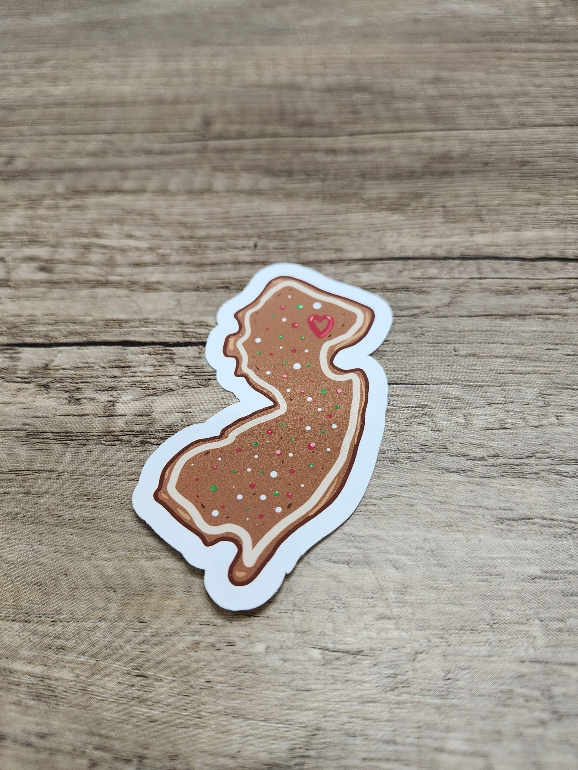 New Jersey NJ State Shaped Gingerbread Cookie Vinyl Sticker 3" - Image 2
