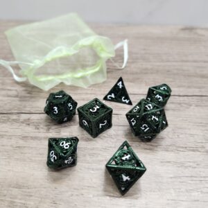 Dark Green Hollow Metal DnD Dice Set