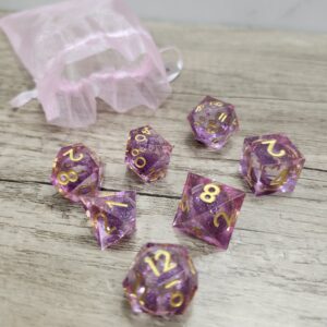 Liquid Core Purple Pink Glitter DnD Dice Set
