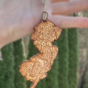 NJ Topographic Wooden Ornament