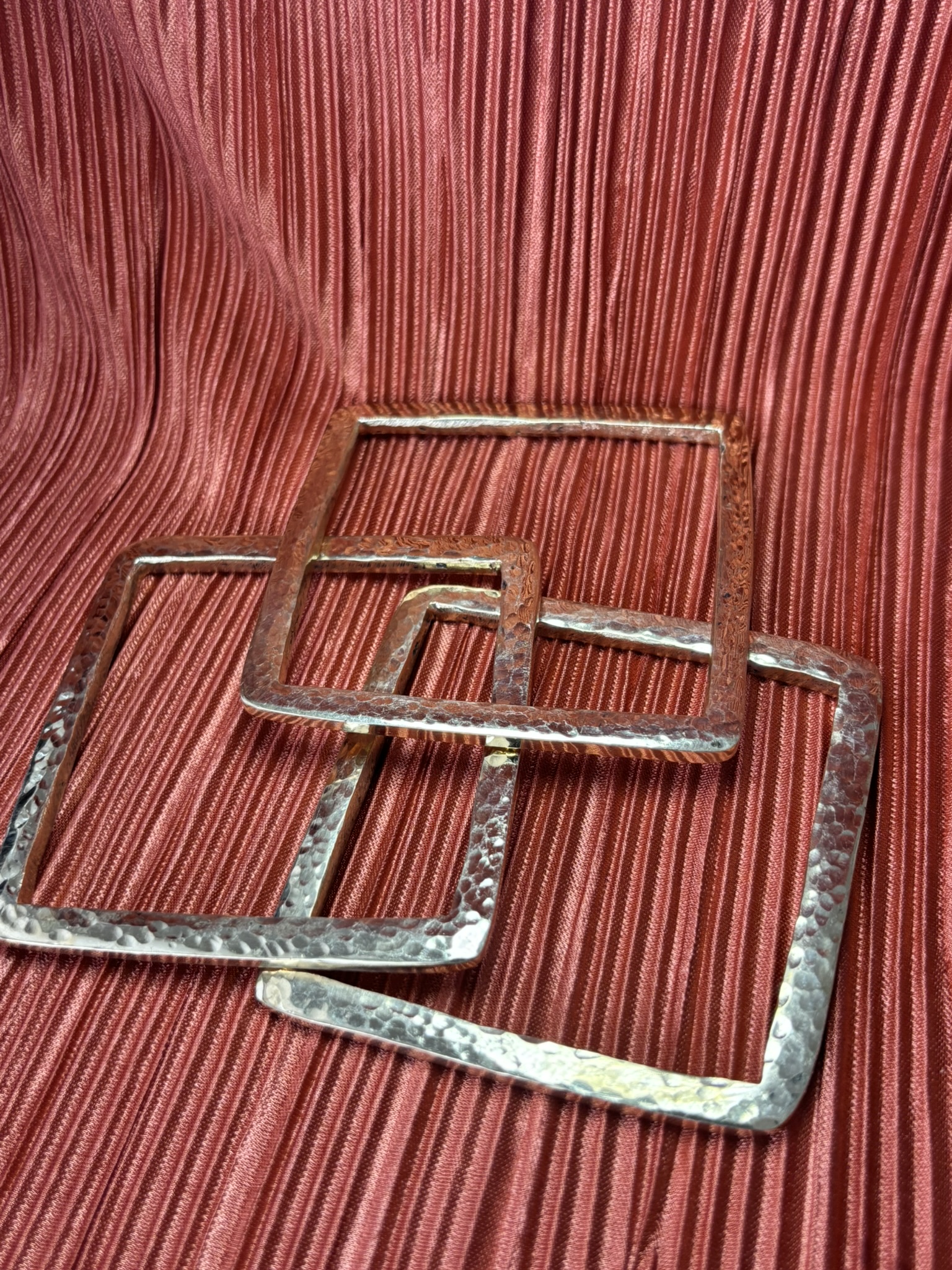 Square-Shaped Hammered Brass Bracelet - Image 3