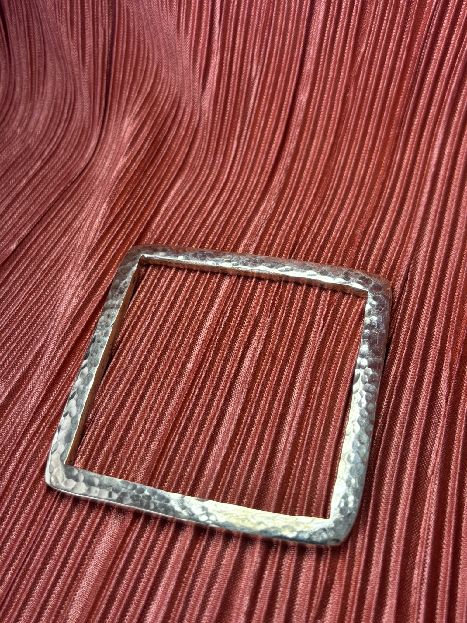 Square-Shaped Hammered Brass Bracelet