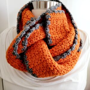Scarf - Crochet Scarf - Orange/Grey