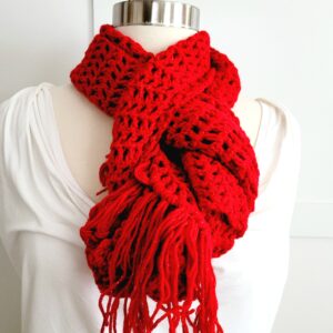 Scarf - Crochet Scarf - Red Metallic Sparkle
