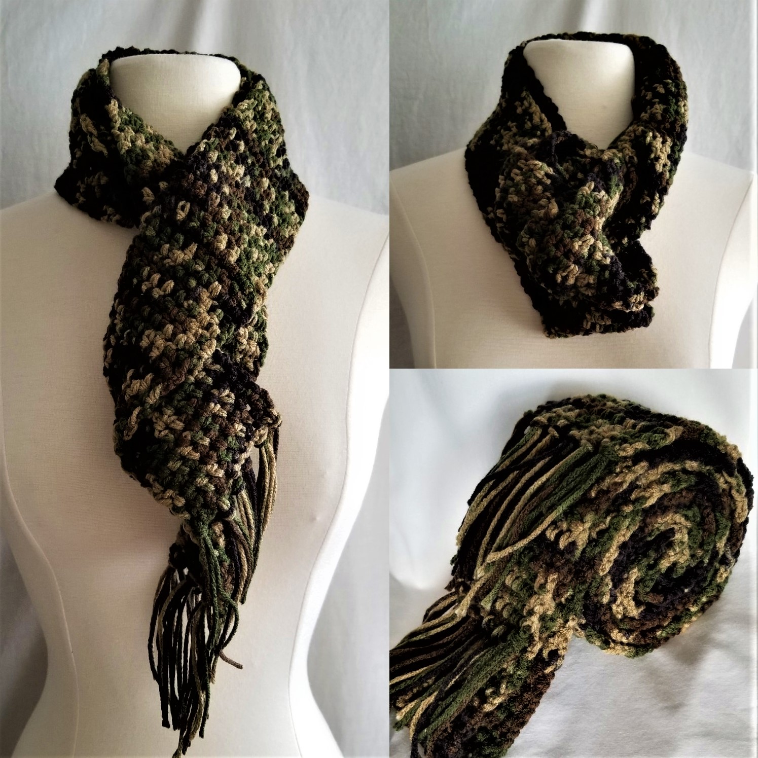 Scarf, AllWays Crochet Scarf - Dark Green Camo - Image 6