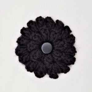Crochet Brooch Pin - Black Multi Petal with Black Button