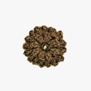 Crochet Brooch Pin - Olive Green Multi Petal with Grey Bead