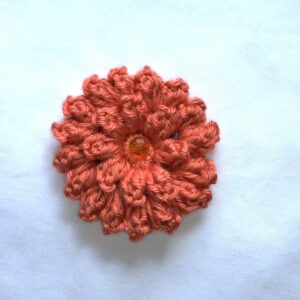 Crochet Brooch Pin - Orange Mist Multi Petal Flower with Bead