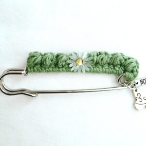 Crochet Brooch Pin - Sage with Daisy and Butterfly Hope Charms