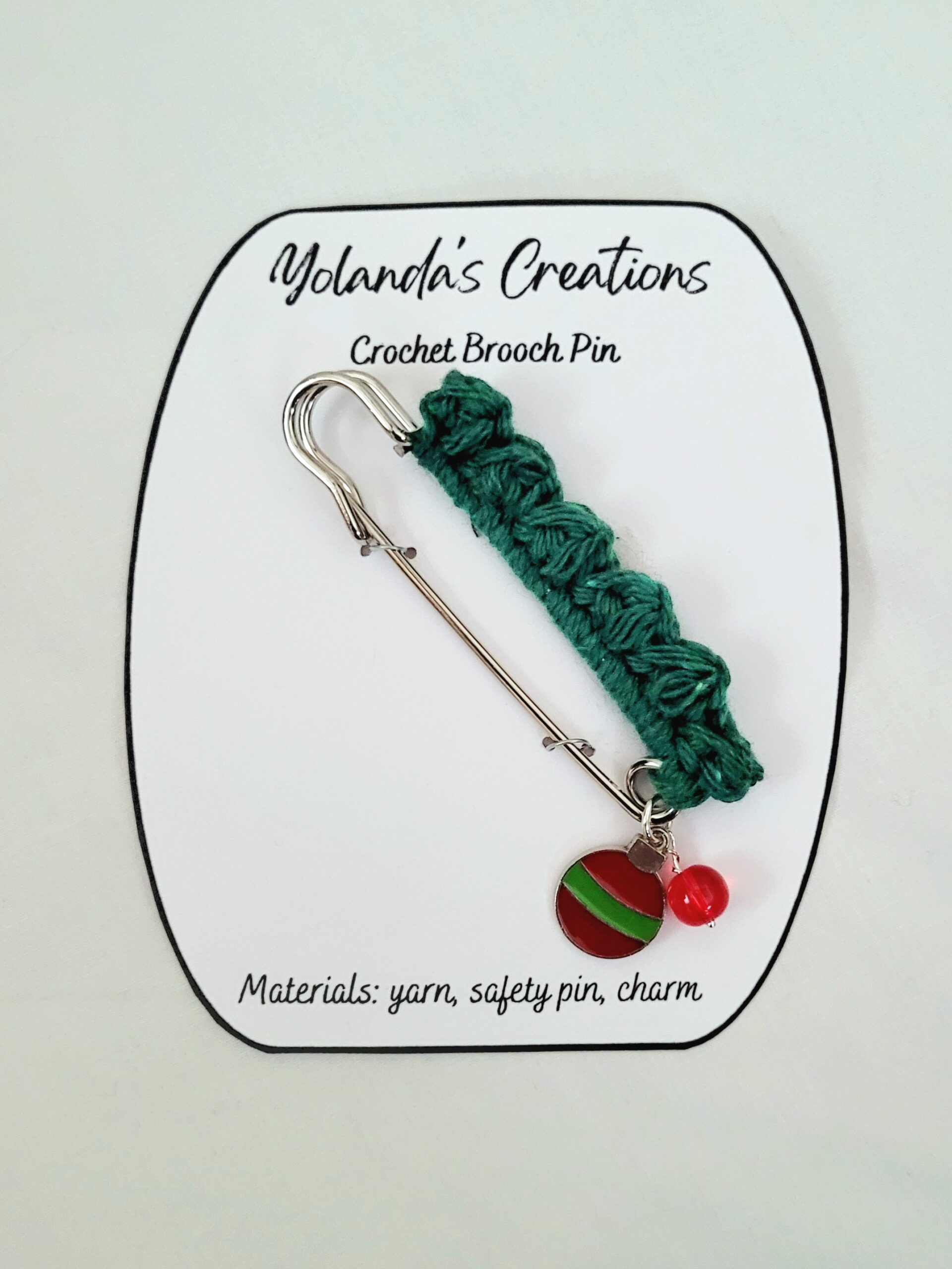 Crochet Brooch Pin - Green Holiday Ornament - Image 2