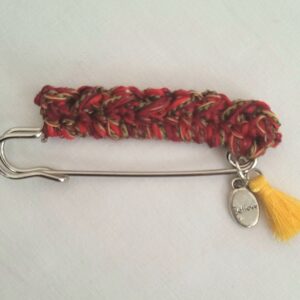 Crochet Brooch Pin - Red/Yellow Tassel Believe Charm