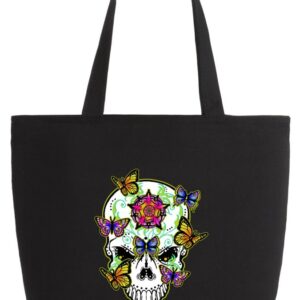 Floral Skull Zipper Tote