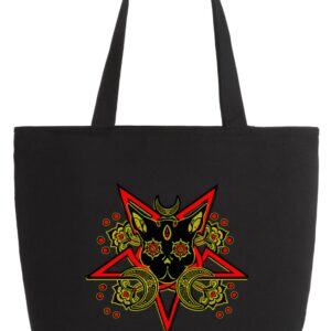 Black Cat pentangle Zipper Tote Bag