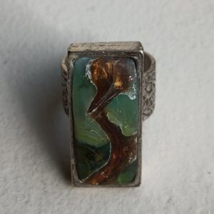 Monument Gane Faux Stone Adjustable Ring with hammered metal detail