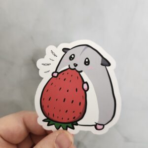 Nom Nom Nom Hamster Easting Strawberry Vinyl Sticker 3"