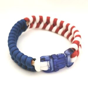 Paracord Braided Unisex Bracelet - Red/White with Blue with Blue Buckle