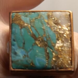 Adjustable Hammered Copper Ring with Faux Turquoise