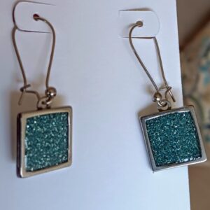 Sparkly silvery blue square dangles