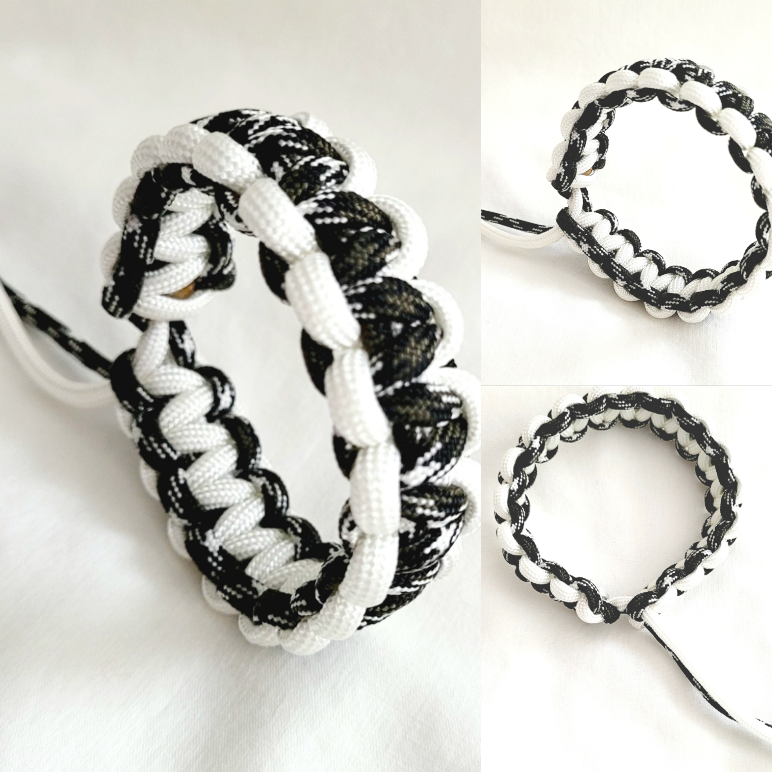 Paracord Braided Unisex Adjustable Bracelet - Urban Camo with White - Image 2