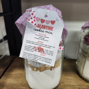 Valentine Chocolate Chip Cookie Mason Jar Gift with Recipe