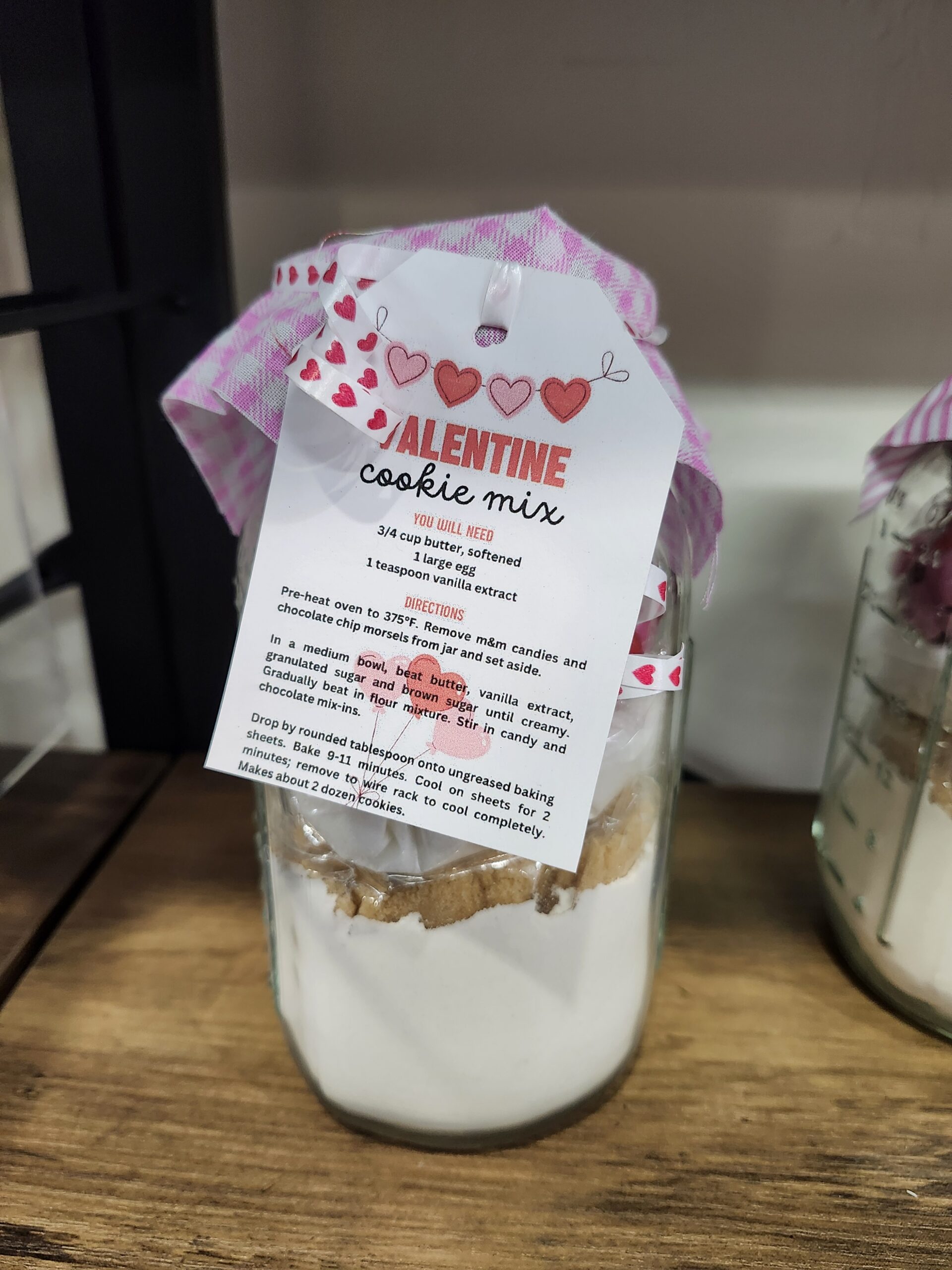 Valentine Chocolate Chip Cookie Mason Jar Gift with Recipe