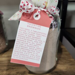 Homemade Valentine Brownie Baking Mix Mason Jar Gift with Recipe