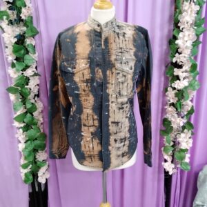 Collarless Black & Brown Longsleeve Shirt