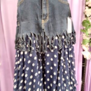 Skirt shredded denim & polka dot fabric