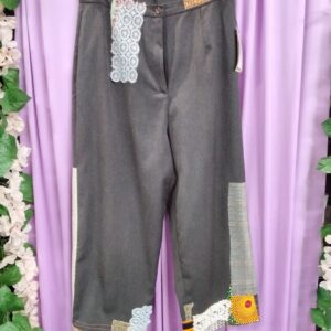 Grey Pants Upcycled With Fabric Patches