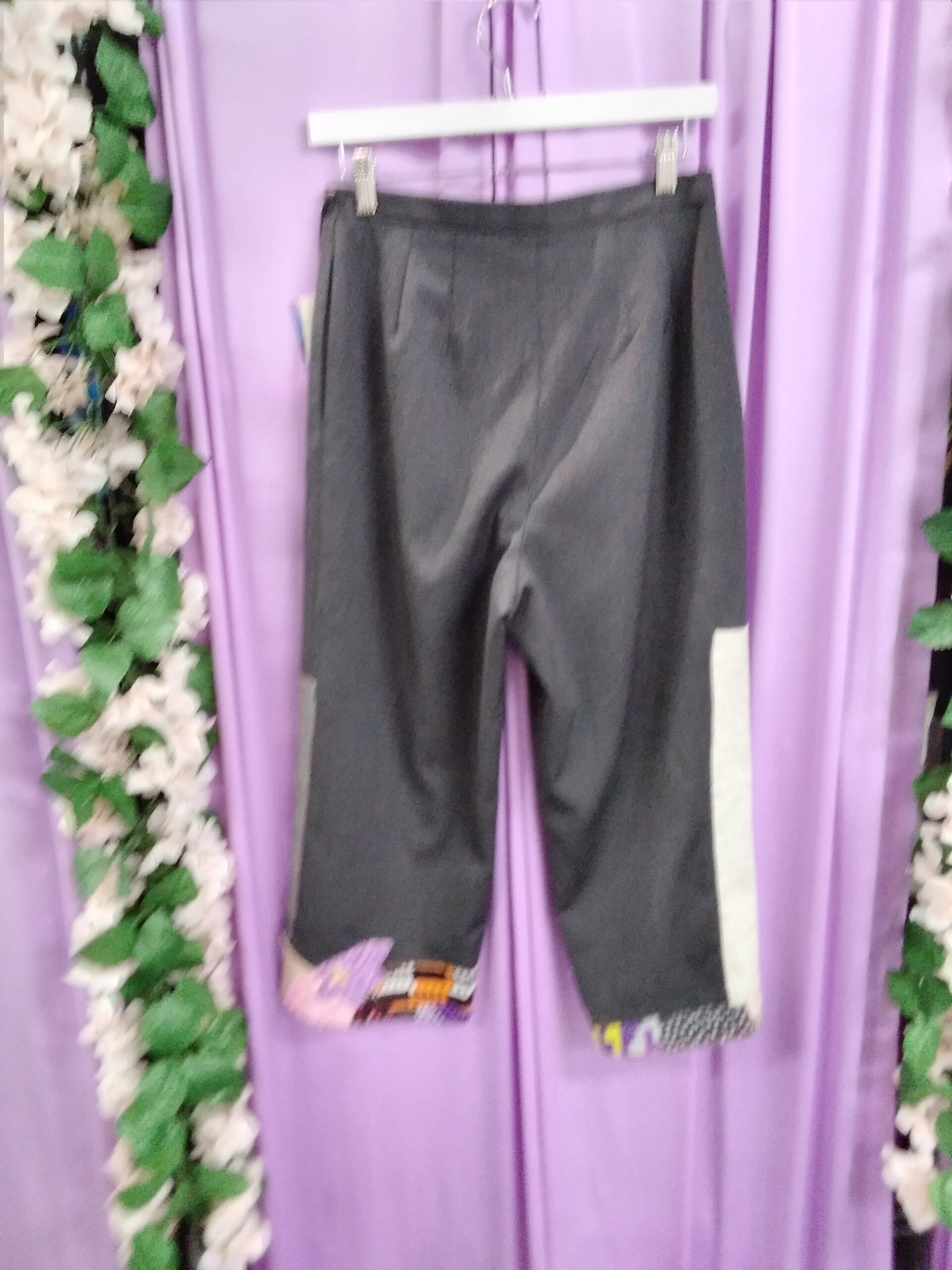 Grey Pants Upcycled With Fabric Patches - Image 2