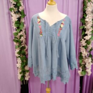 Blue Vintage Embroidered Top