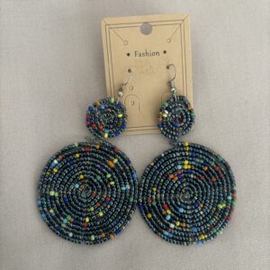 Large Dark Blue Beaded Earrings