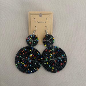 Large Black Beaded Earrings