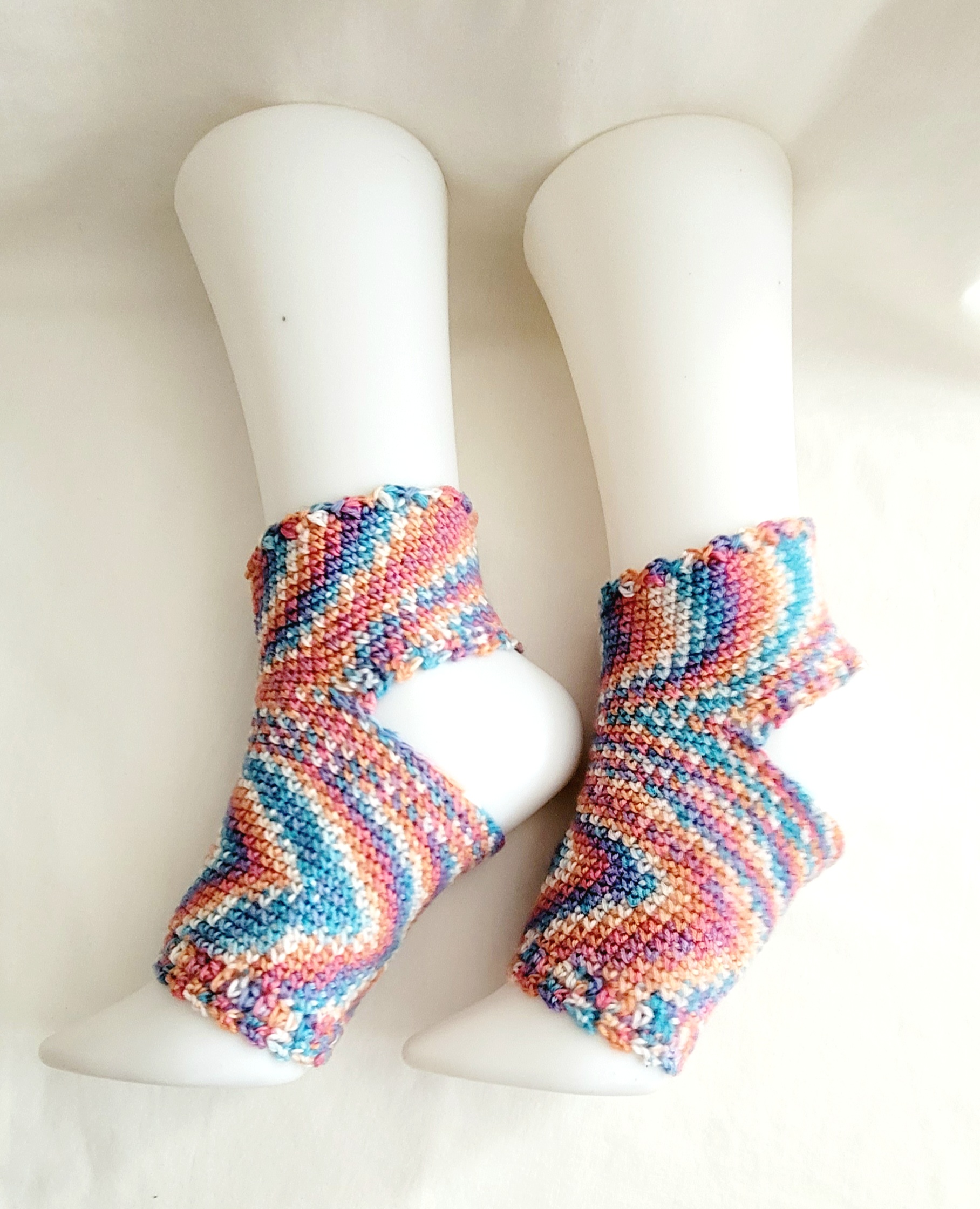 Yoga Socks – Crochet Socks for Yoga & Pilates - Orange/Pink - Image 2