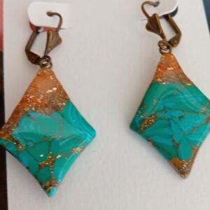 Faux Handmade Turquoise on Bronze vintage leverback wires