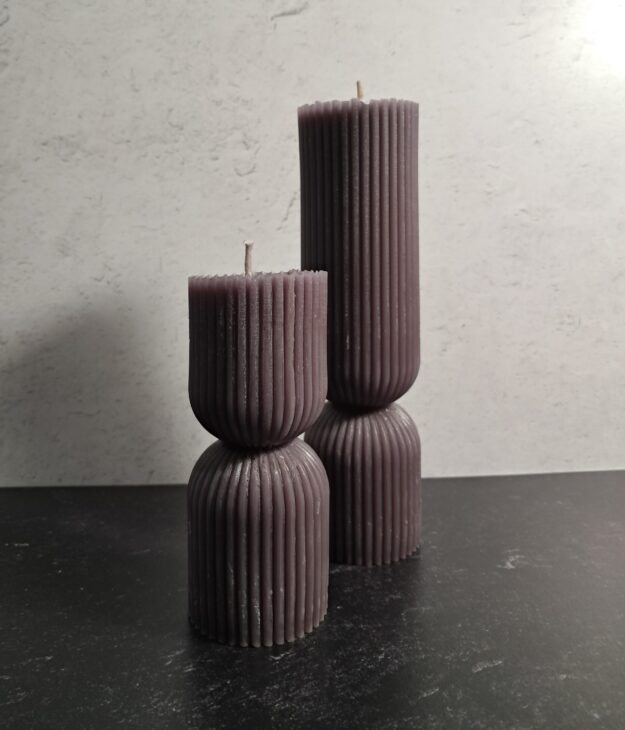 Small Grey-Plum Pillar Beeswax Candle (only)