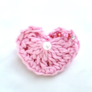 Crochet Brooch Pin - Heart, Pink with Pearl & Beads