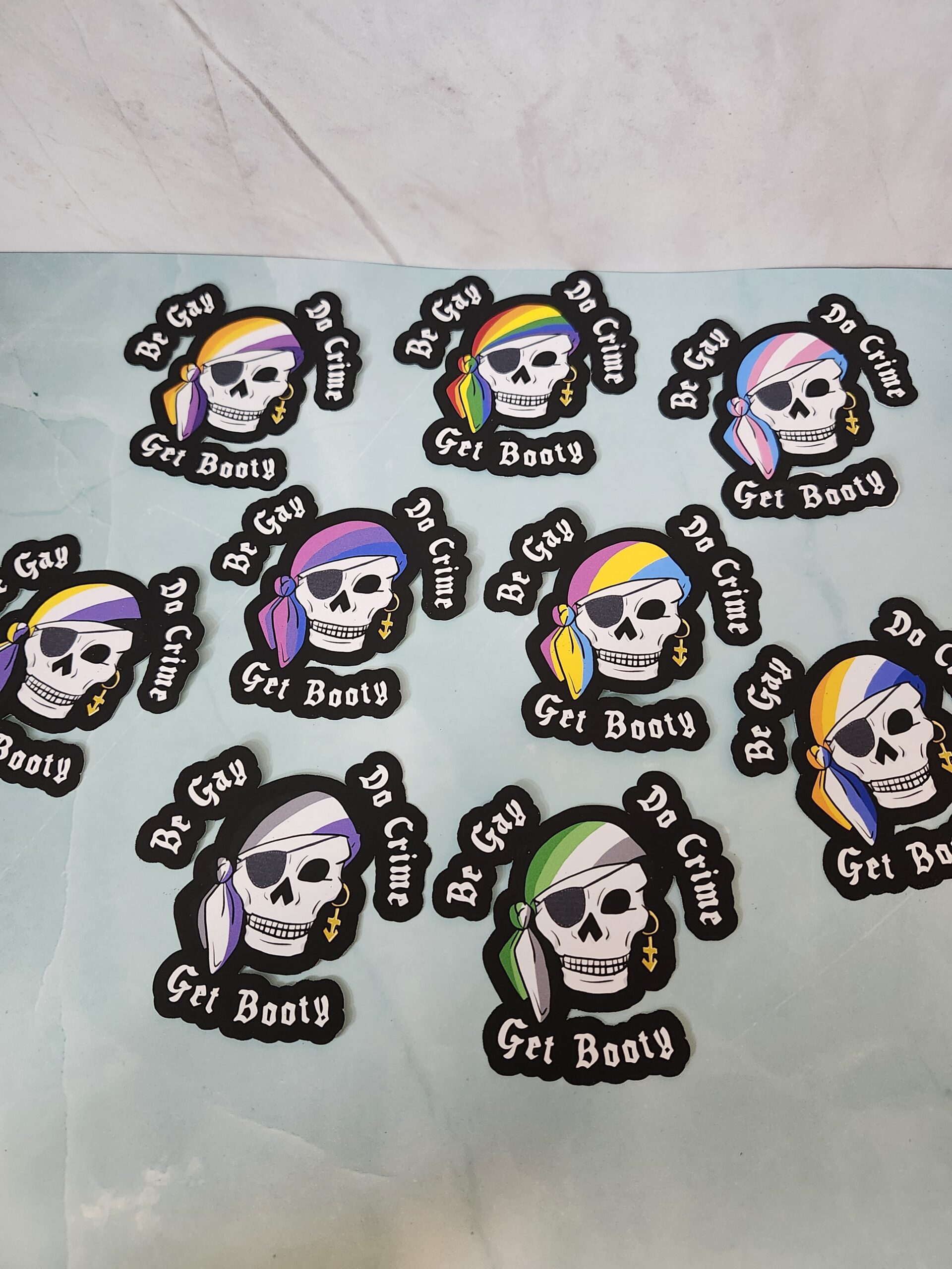 Be Gay, Do Crime, Get Booty Pride Pirate Vinyl Stickers 3"