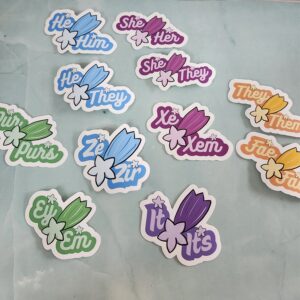 Shooting Star Pronoun Vinyl Stickers 3"