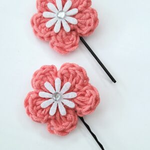 Hair Pin, Crochet Flower Hair Pin Set - Coral