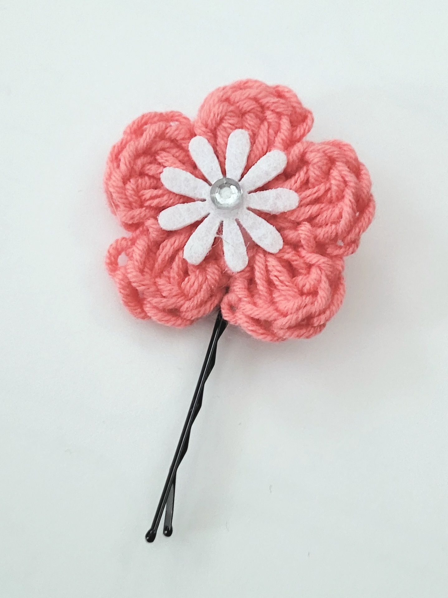 Hair Pin, Crochet Flower Hair Pin Set - Coral - Image 2
