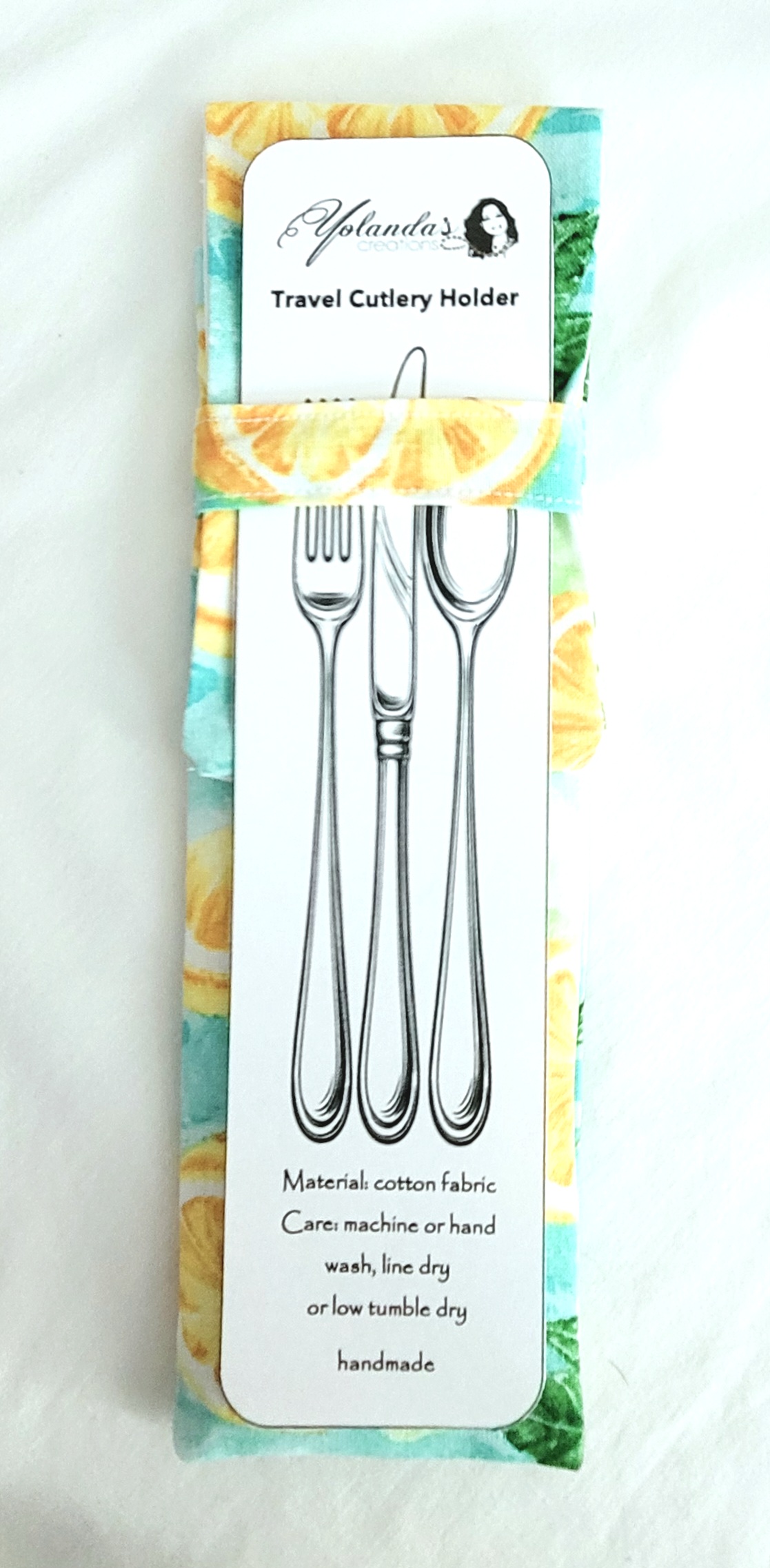 Fabric Travel Cutlery Holder – Reusable & Eco-Friendly - Lemons - Image 3
