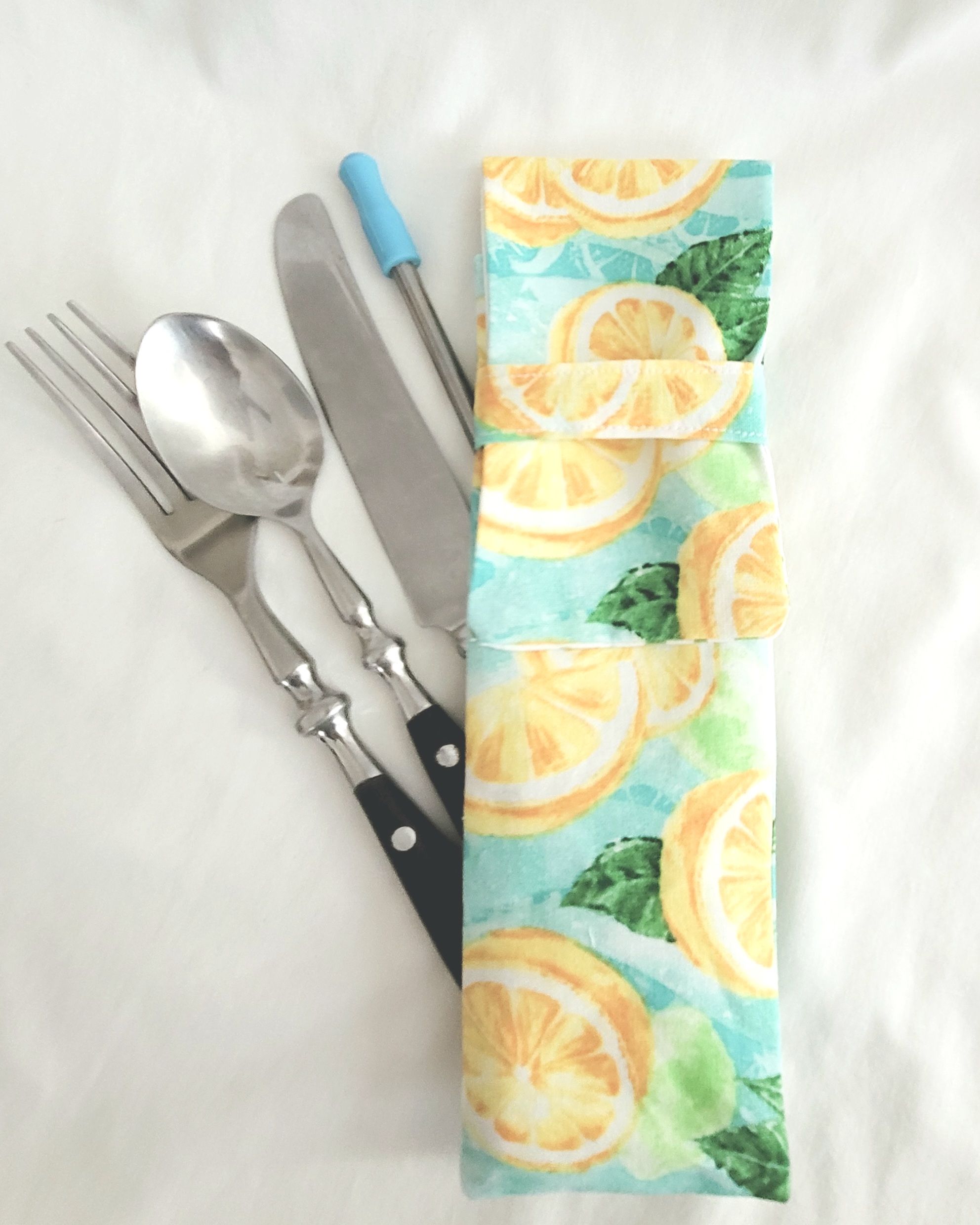 Fabric Travel Cutlery Holder – Reusable & Eco-Friendly - Lemons