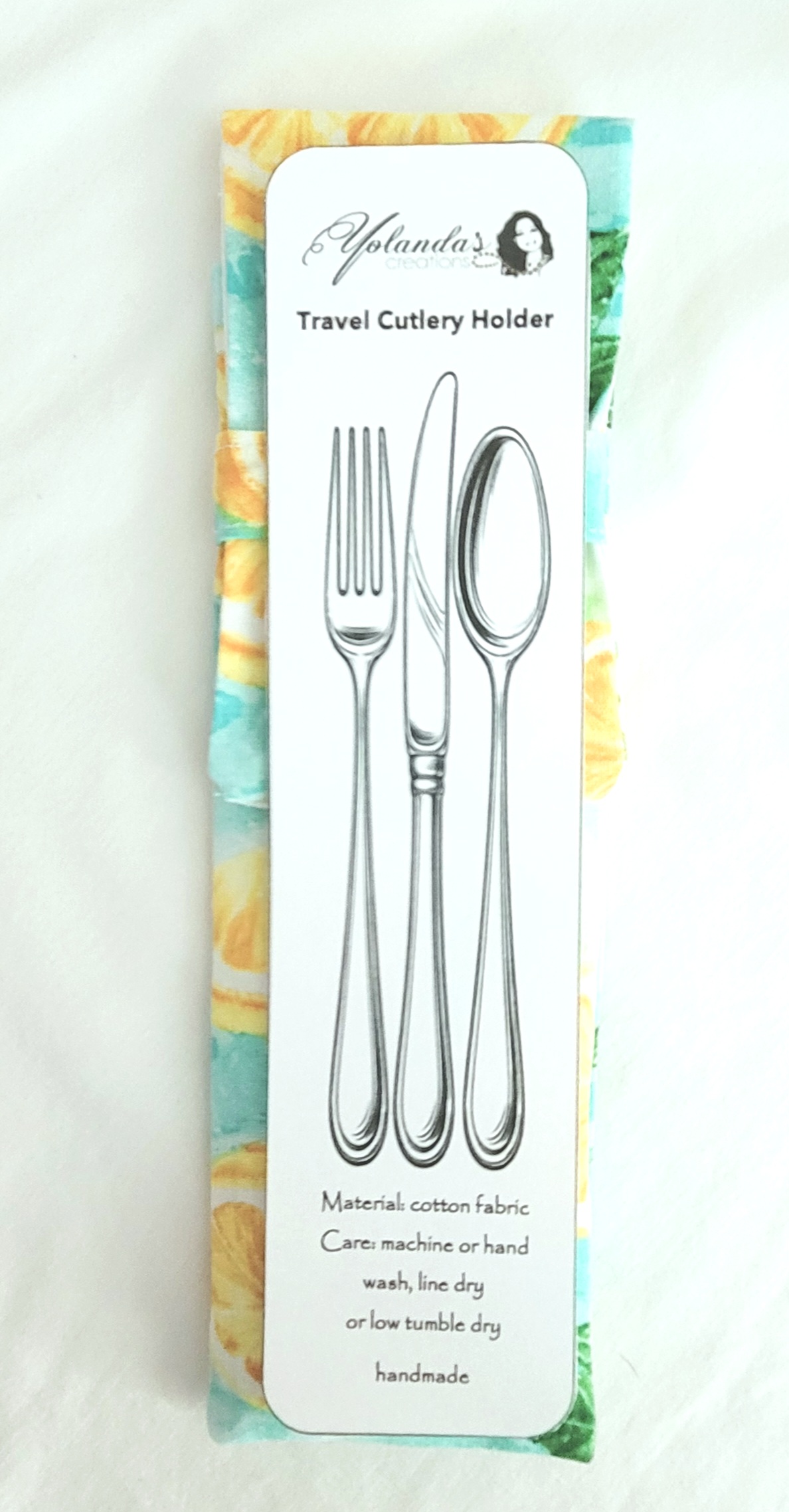 Fabric Travel Cutlery Holder – Reusable & Eco-Friendly - Lemons - Image 2