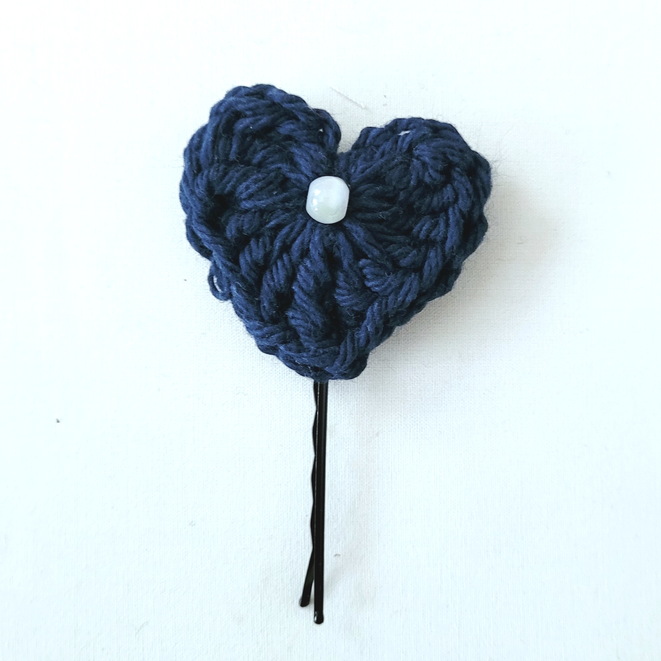 Hair Pin, Crochet Heart Hair Pin Set - Navy Blue - Image 2