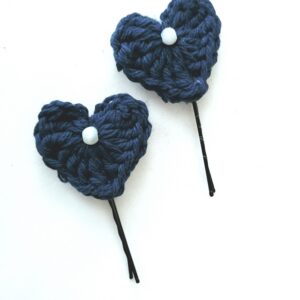 Hair Pin, Crochet Heart Hair Pin Set - Navy Blue