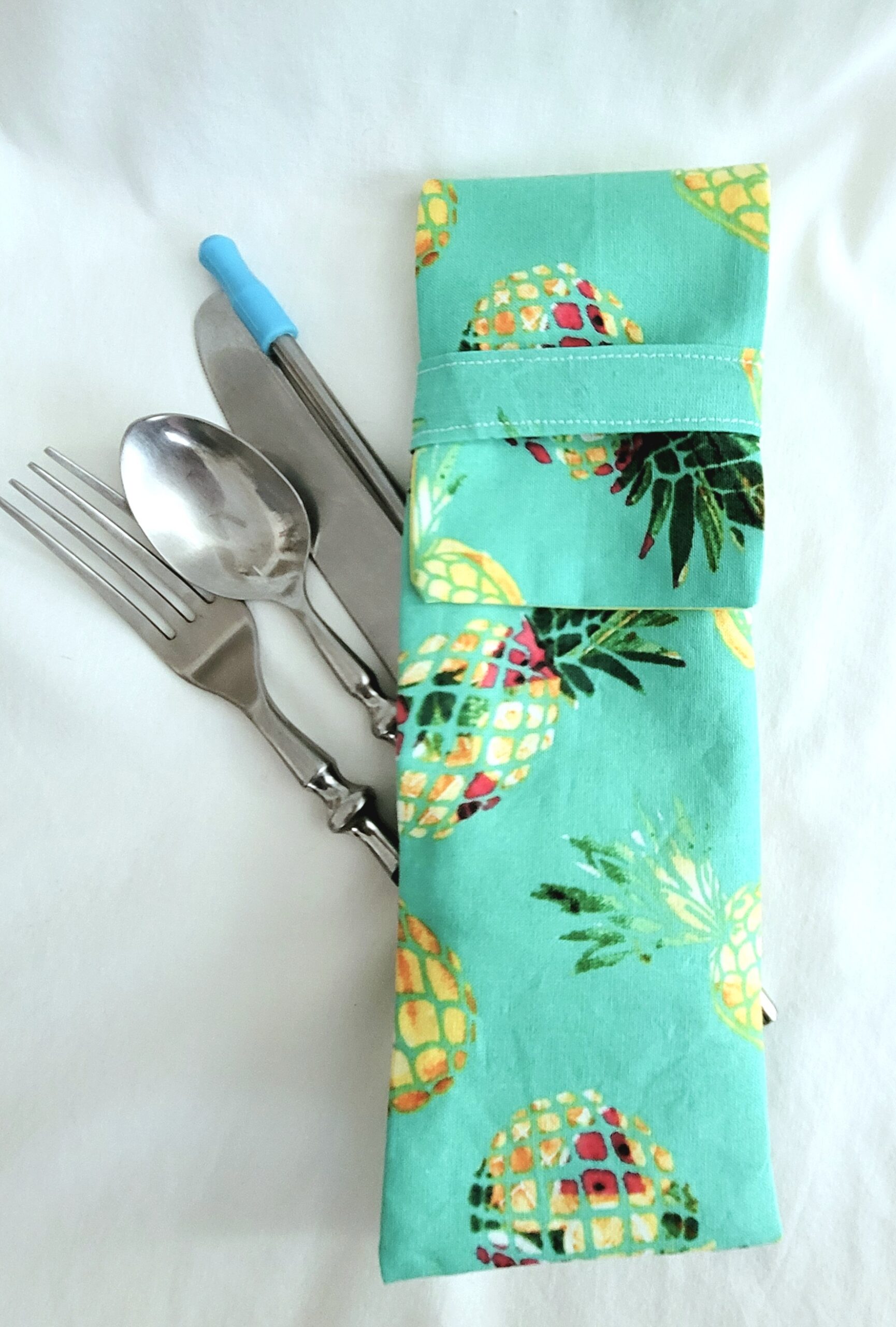 Fabric Travel Cutlery Holder – Reusable & Eco-Friendly - Pineapples