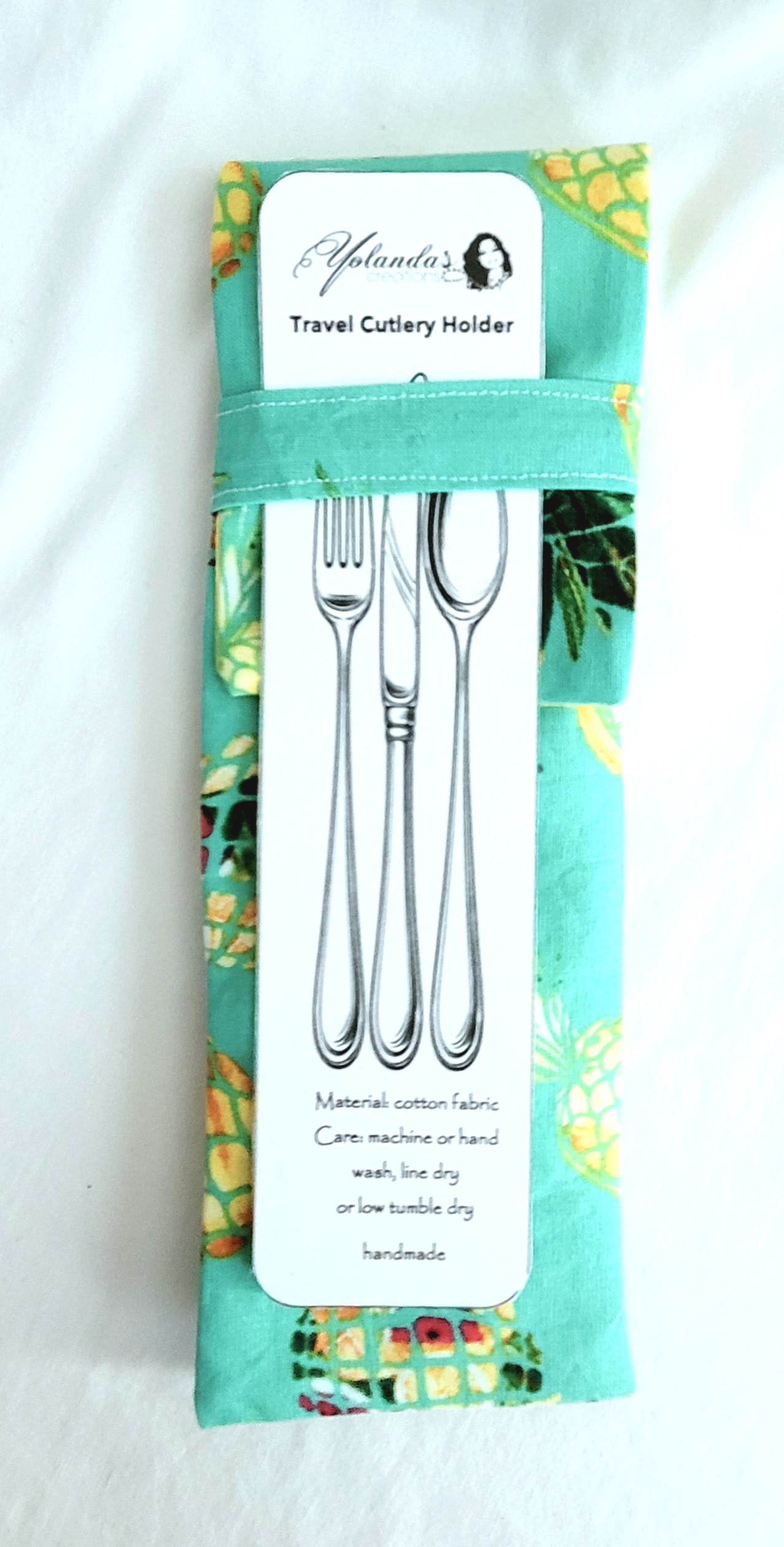 Fabric Travel Cutlery Holder – Reusable & Eco-Friendly - Pineapples - Image 2